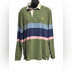 Ralph Lauren Green Long Sleeve Shirt with Multicolor Stripes